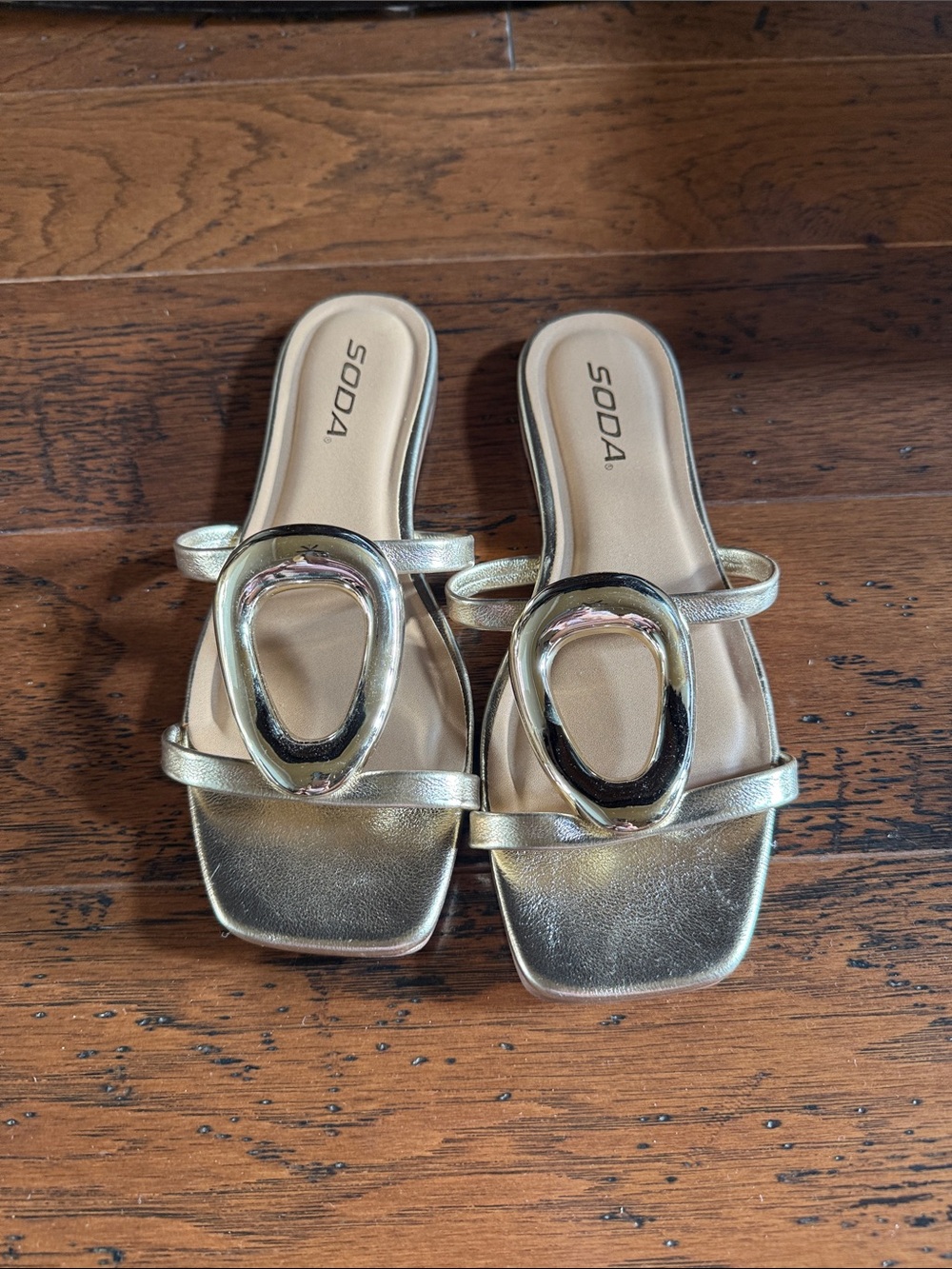 Soda Metallic Gold Oval-Accent Slide Sandals